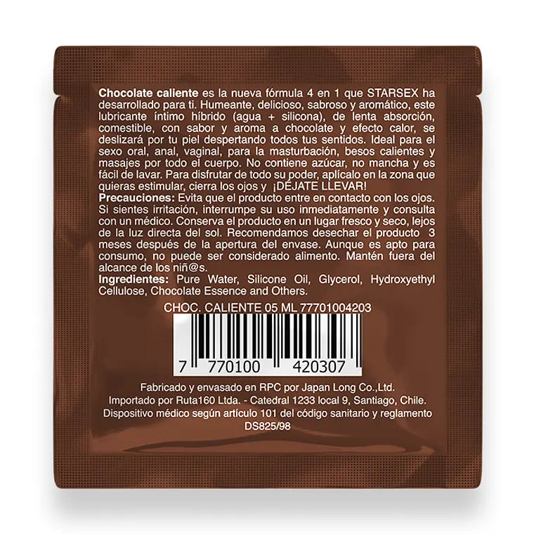 Lubricante Chocolate Caliente Starsex 4 en 1 Sachet 5 ml