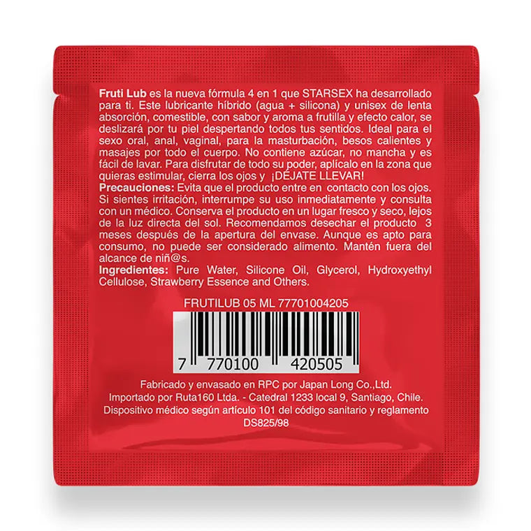 🍓🔥 Lubricante Fruti Lub Starsex 4 en 1 Sachet 5 ml