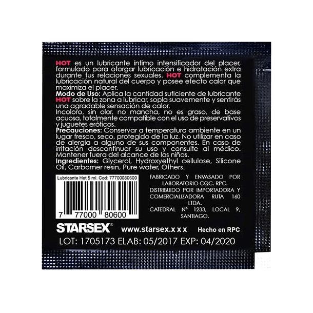Lubricante Hot Starsex 5 ml - El Baúl del deseo