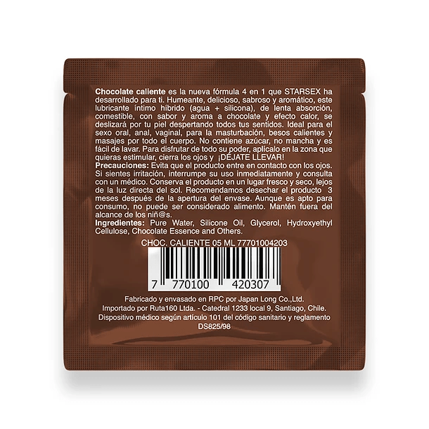 Sachet Lubricante 4 en 1 Chocolate Caliente 5ml - El Baúl del deseo